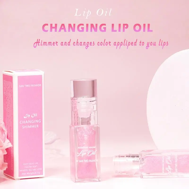 1pcs Color Changing Lip Oil 6.5ml Clear Lip Oil Gloss Long-Lasting Hydrating Lip Glow Oil Non-Stick Cup Plumping Lip makeup