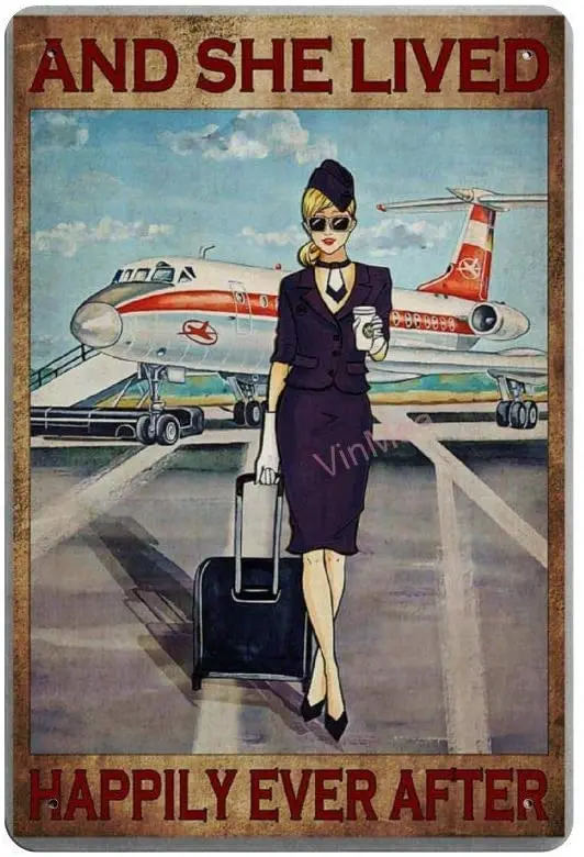 Bit SIGNSHM Flight Attendant Retro Metal Tin Sign Plaque Poster Wall Decor Art Shabby Chic Gift Suitable for Indoor/Outdoor sign