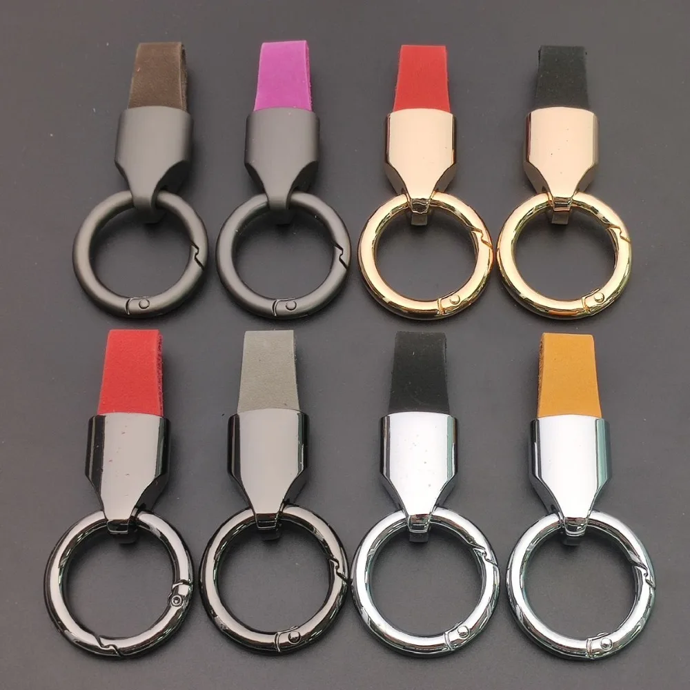 

Colored Frosted Cowhide Key Ring Chain Leather Metal Keychain Personalized Car Nubuck Keyring Chains Fashionable Men and Women
