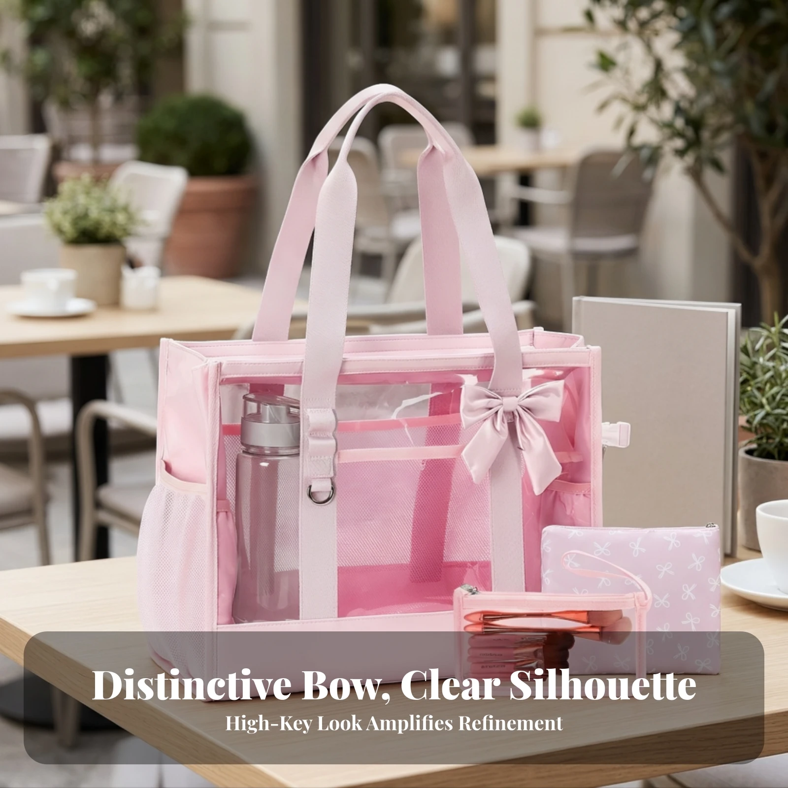 Ensemble de 3 sacs de plage transparents avec sac à linge, grand sac de plage transparent avec pochette, spacieux et résistant, idéal pour les femmes, la piscine et les voyages.