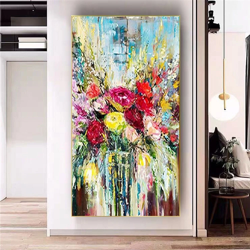 

Palette Knife Flowers Oil Painting Wall Decor Art Hand-Painted Canvas Pictures Floral Poster For Living Room Hanging Exhibits