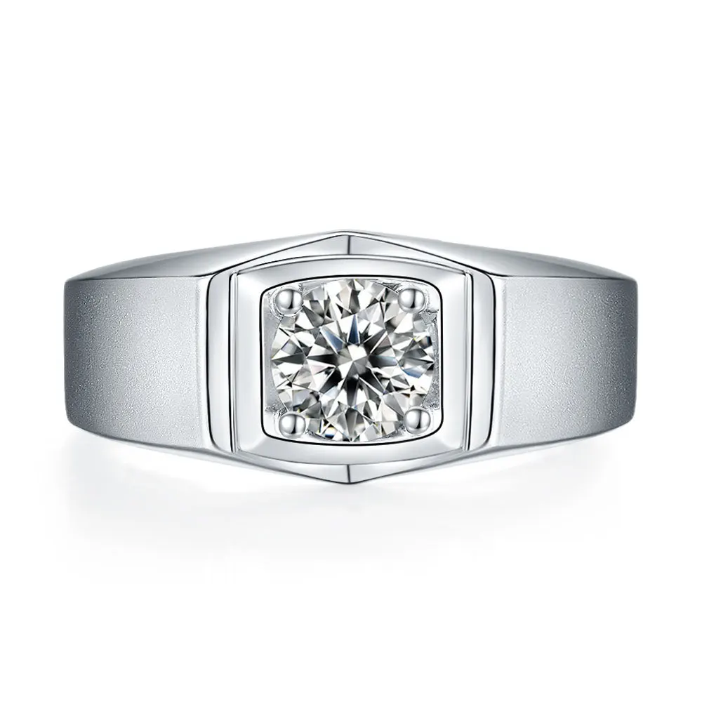 

18K gold PT950 platinum S925 silver 7-layer electroplated gold men's fashionable wide face one carat moissanite diamond ring