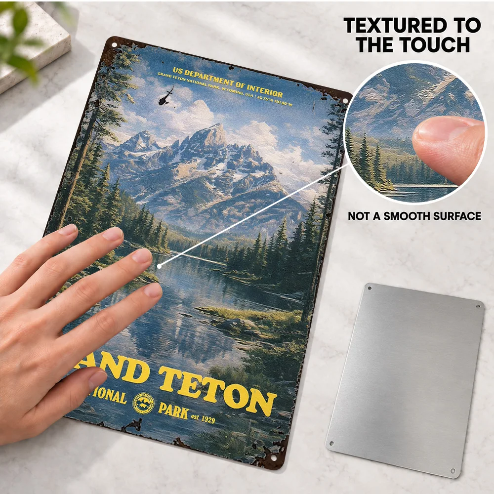 Grand Teton National Park Aluminum Poster Vintage Photographic Wall Art For Living Room Customized Metal Sign Cabin Owner Gift