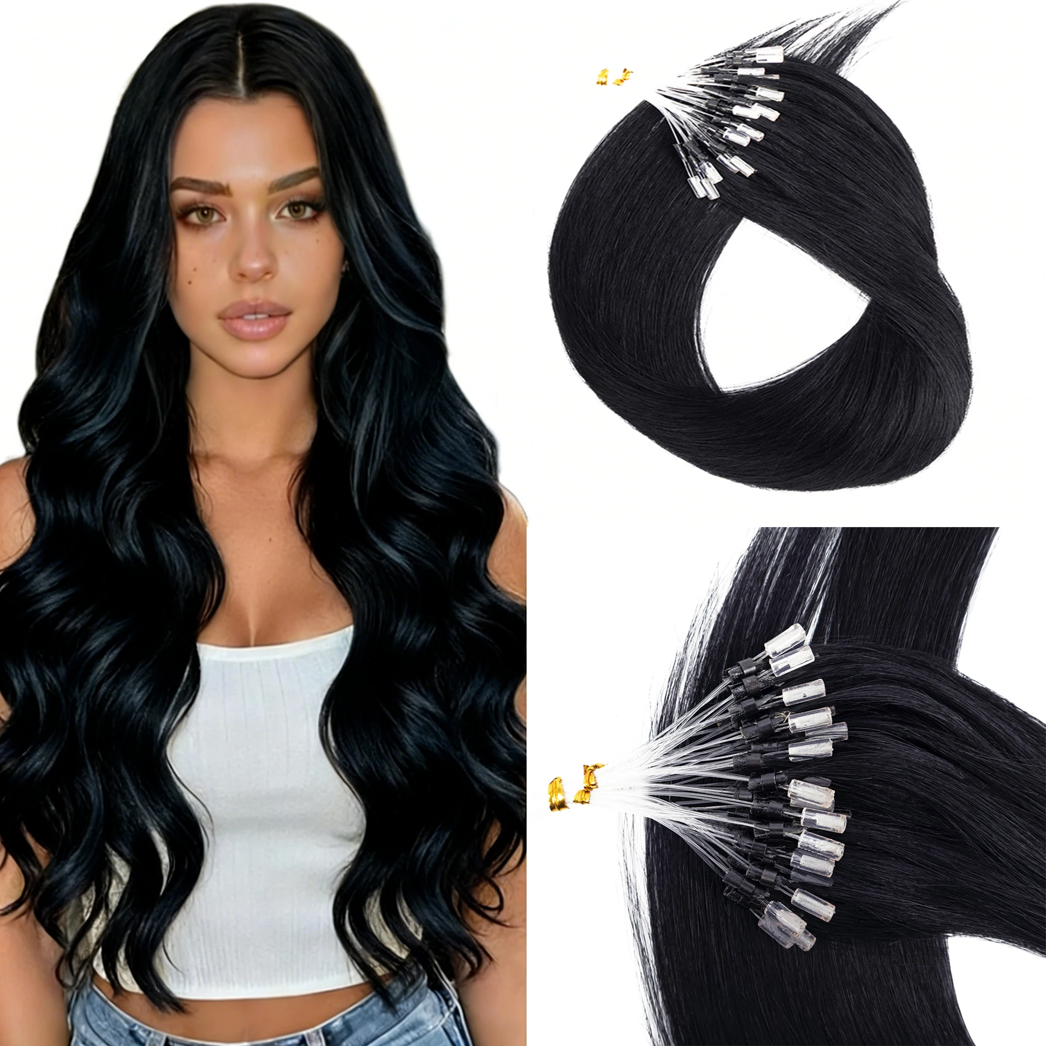 

Защитные силиконовые микрокольца для наращивания волос, 16 дюймов, 30 г, 100% натуральные человеческие волосы, естественный вид, без повреждений, объемные, для женщин