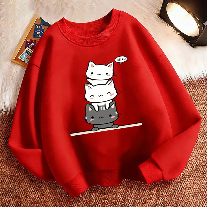 Pullover mit Rundhalsausschnitt Kawaii-Design Katzen-Hoodie Kinder Katzen-Sweatshirt Kapuzenpullover für Jungen Mädchen Lässige Hoodies Lustige Kleidung