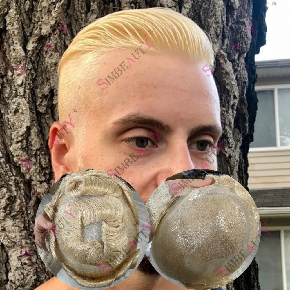 

Натуральный парик-накладка для мужчин, плотность 80%, ультратонкий 0.04 мм, невидимый, серый 1B80, 613 # Блондированный протез волос из натуральных человеческих волос