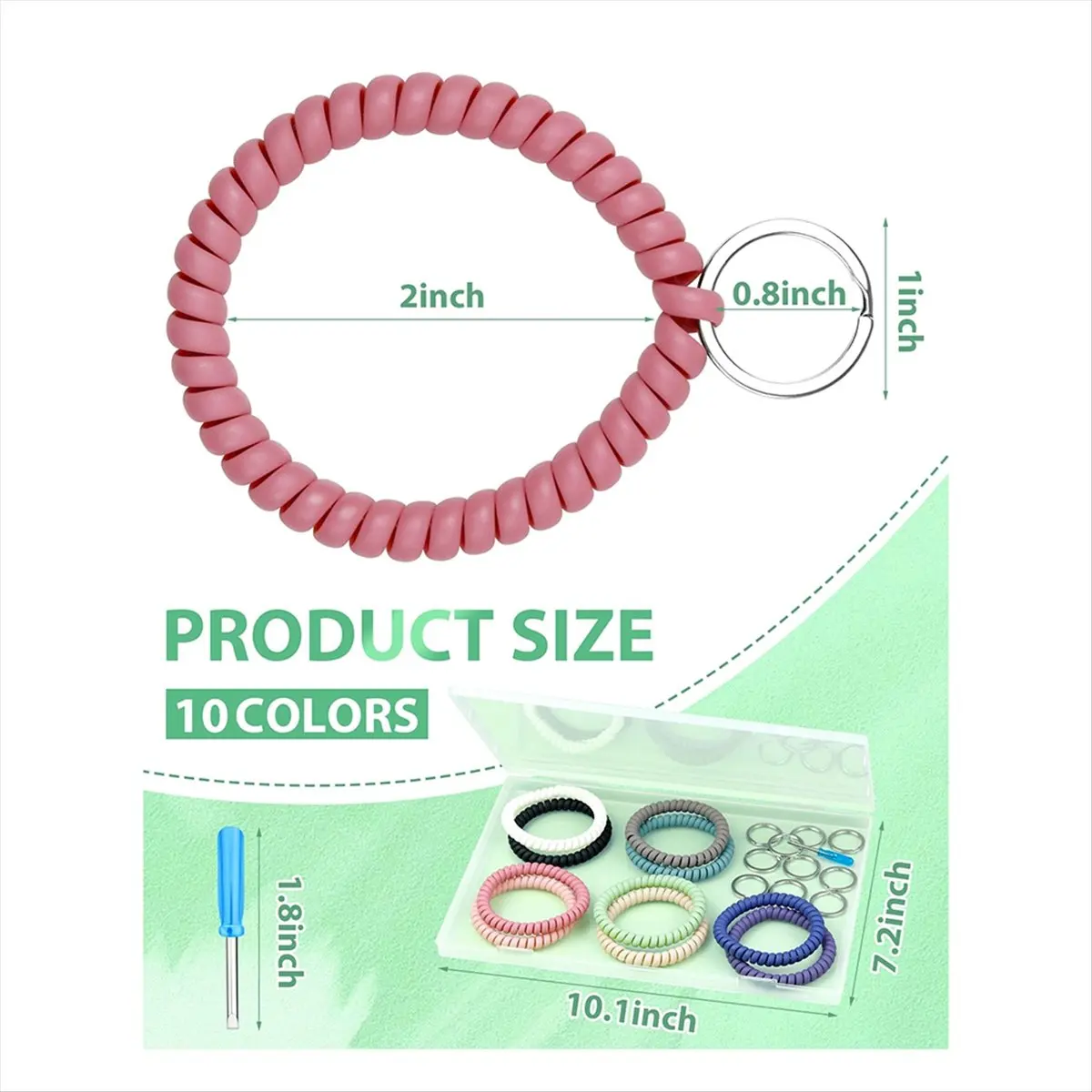 PROMOTION!10Pcs Stretchable Wrist Keychain Bracelet, Flexible Spiral Coil Key Ring Wristlet, Retractable Key Holder