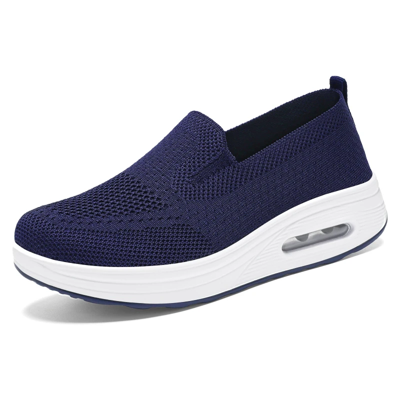 Lightweight Air Cushion Women Knit Slip On Shoes Wedge Platform Non Slip Casual Walking Sneakers view 4