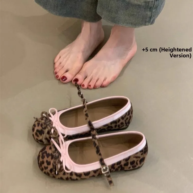 Zapatos de mujer con tacón elevado, estilo Mary Jane, bailarinas, estampado de leopardo, lazo francés, para faldas, primavera, vintage, noche, estilo Wind