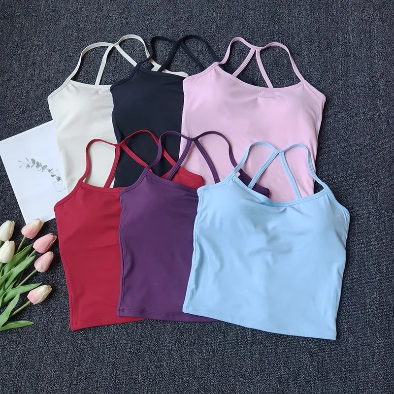 New Yoga Suit Vest for Women with Chest Pads Thin Strap Yoga Fitness Pilates Bra Running Professional Training Underwear