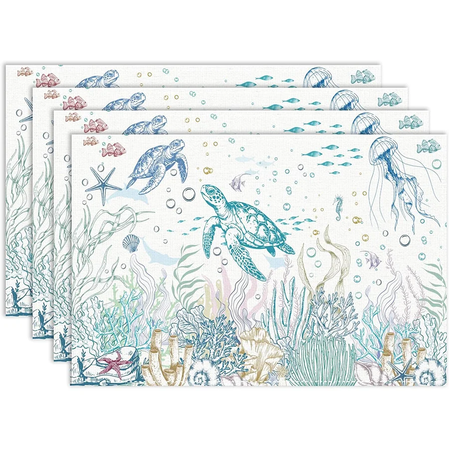 

Ocean Turtle Print Placemat Coastal Non Slip Heat Resistant Washable Dinner Table Mat