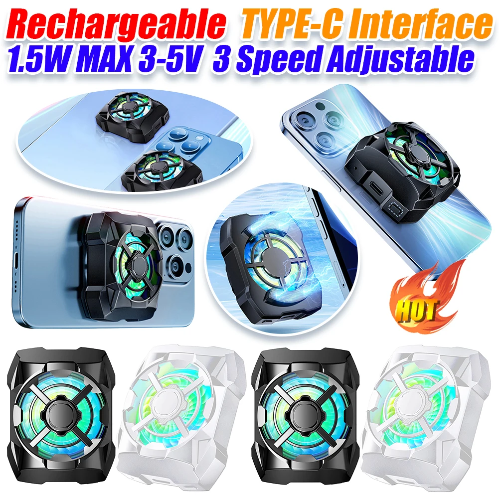 Phone Cooler with Blue Light 3 Speeds Adjustable Phone Cooling Fan Silent for Playing Games Watching Videos Phone Heat Sink