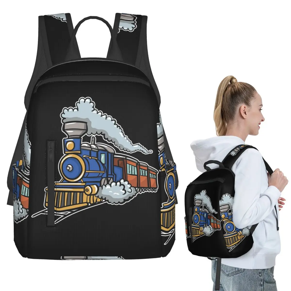 

Train Railroad Backpack Student BookBag Kids School Bag Laptop Shoulder Bags Boys Girls