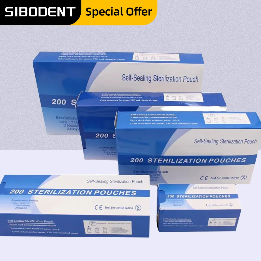 

200Pcs/Pack Disposable Dental Self-Sealing Sterilization Pouch Storage Bag Big Small Size Optional