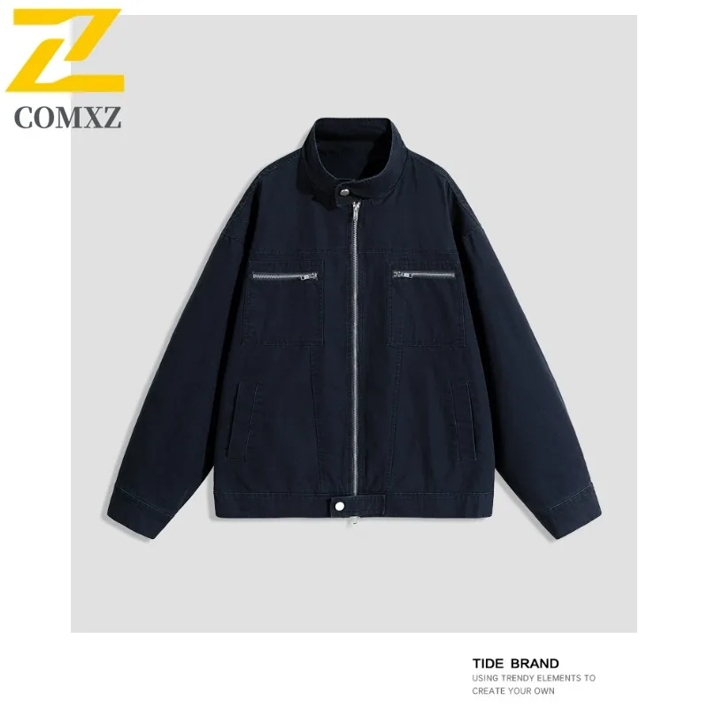 COMXZ الرجال السترات القطنية فضفاضة الوقوف طوق الخريف عارضة أزياء السفر التخييم سترة واقية سترة المشي معطف عالي الجودة