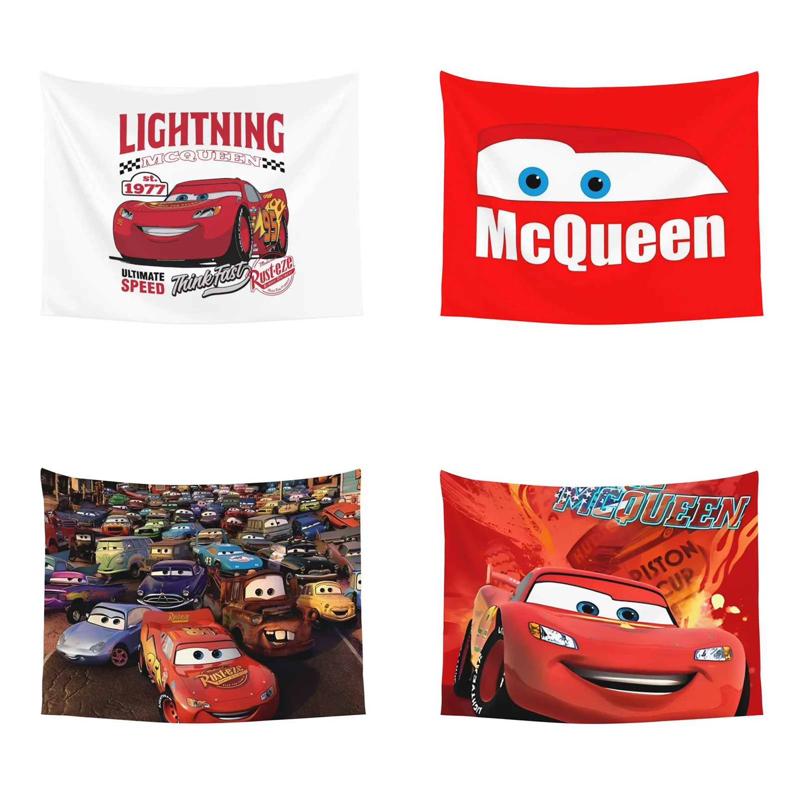 Retro Lightning McQueen Cars Tapestry Hippie Polyester Wall Hanging Room Decor Yoga Mat Psychedelic Tapestries