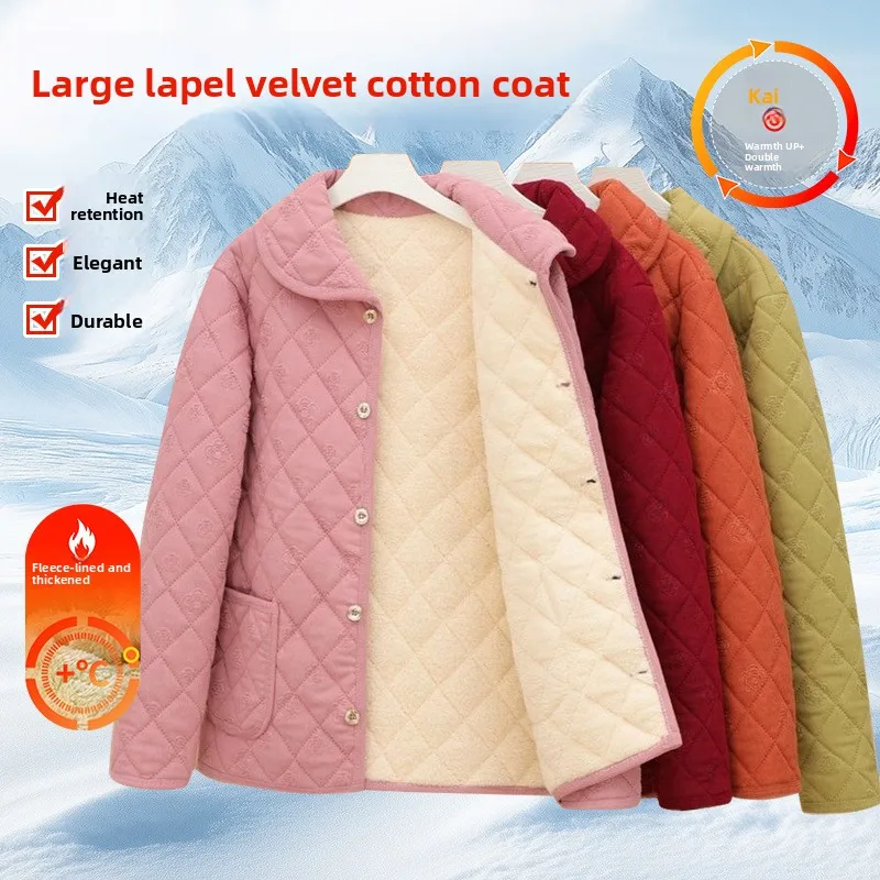 

Осенне-зимняя фланелевая хлопковая куртка с большим воротником, на подкладке, свободного кроя, для мам, модная, теплая, хлопковая одежда
