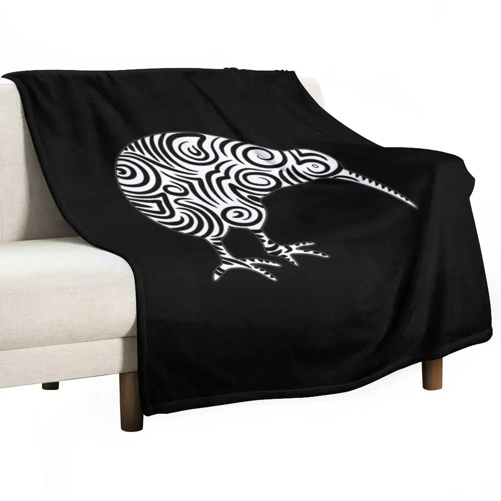 Kiwi Bird Aotearoa New Zealand tribal style Throw Blanket Bed Camping Blankets