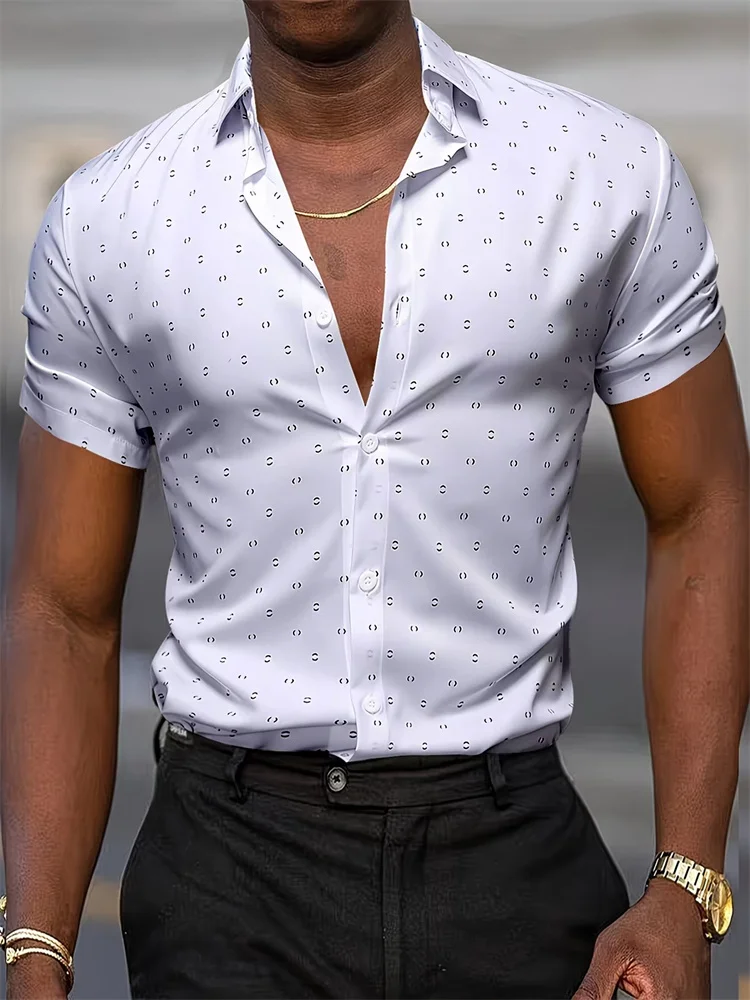 Summer Men's Short-Sleeve Shirt, Polka Dot Print, Wrinkle-Resistant, Business Casual Shirt, Ice Silk, Versatile and Popular Top