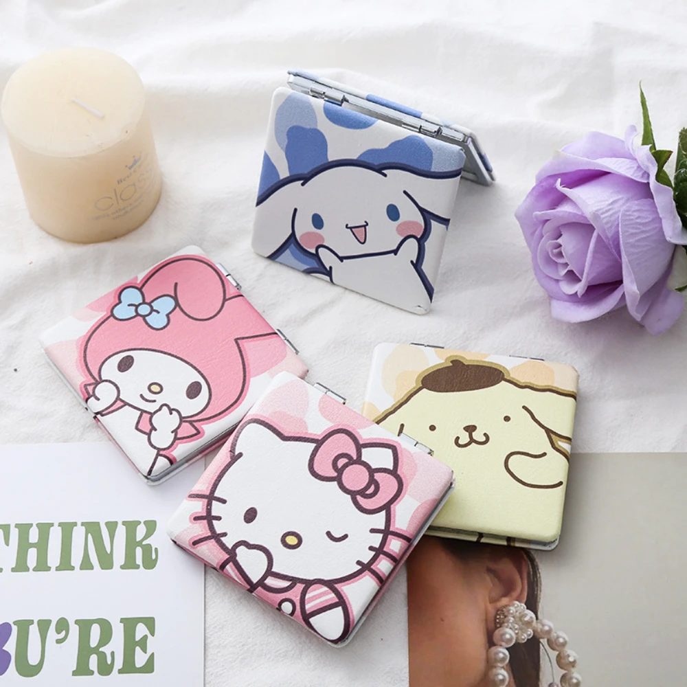 

Sanrio Hello Kitty Kuromi мультяшное складное двустороннее зеркало милое Cinnamoroll Pompompurin для девочек дорожное портативное зеркало для макияжа