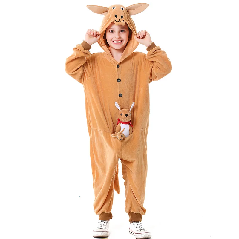 Kids Halloween Cosplay Costumes Boys Lovely Kangaroo Costume Child Pajamas Sleepwear Animal Theme Party Fancy Dress