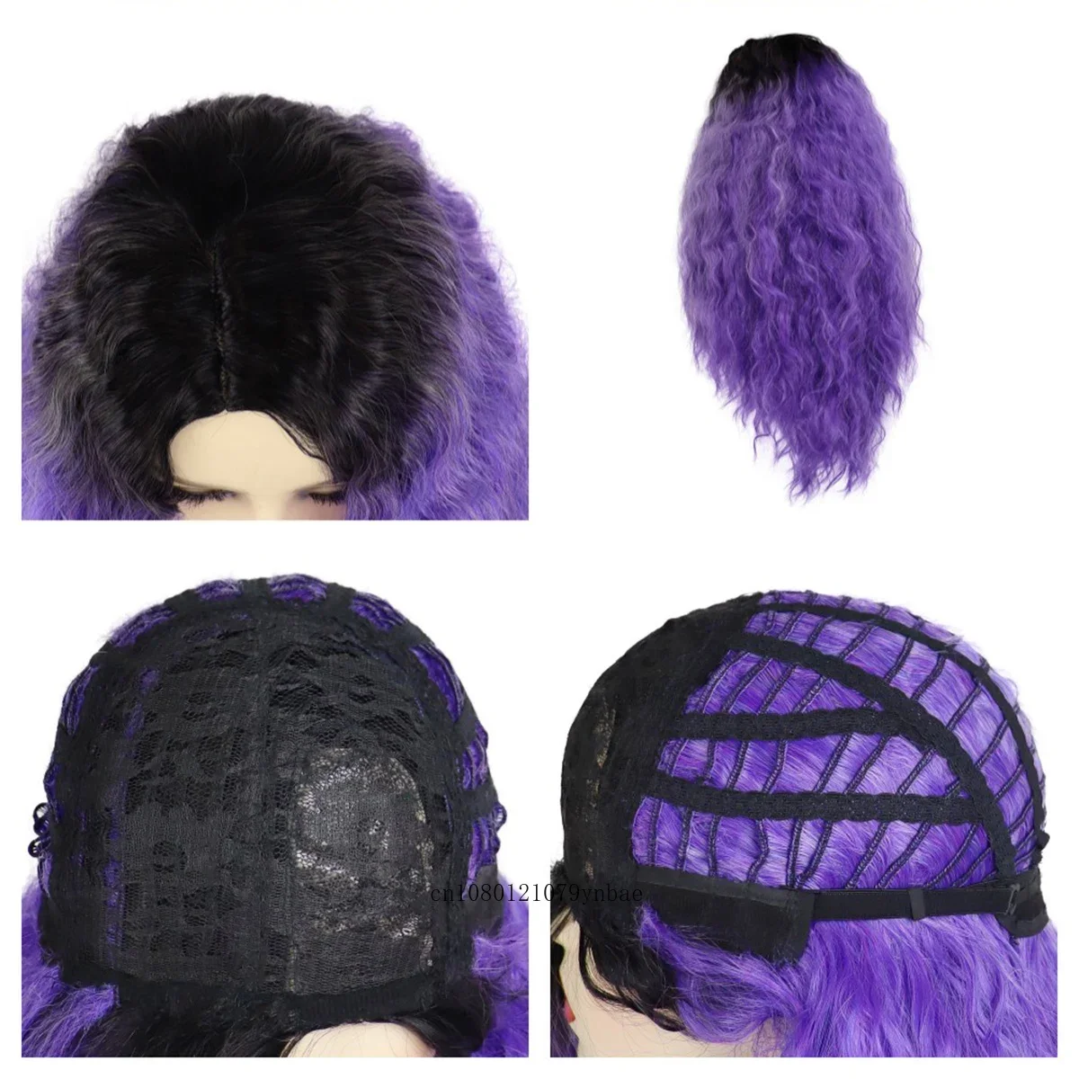 CosplayHalloween Purple Wigs Synthetic Dark Root Long Curly Wavy Wig with Bangs for Women Lady Natural Looking Cosplay Party Cos