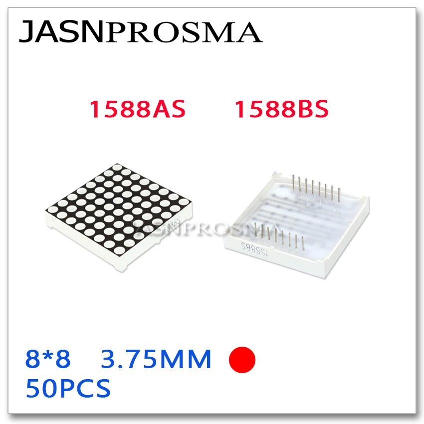 JASNPROSMA 8X8 3.75MM red LED 38X38mm 50PCS 1588AS 1588BS anode cathode Display Module Dot Matrix Digital Tube screen Common