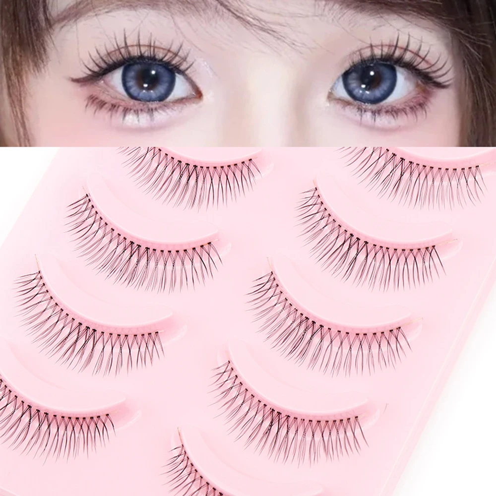 5 Pairs Whole Strip Manga Lashes Soft Natural Long False Eyelashes Transparent Stem Fake Eyelash Design DIY Extension