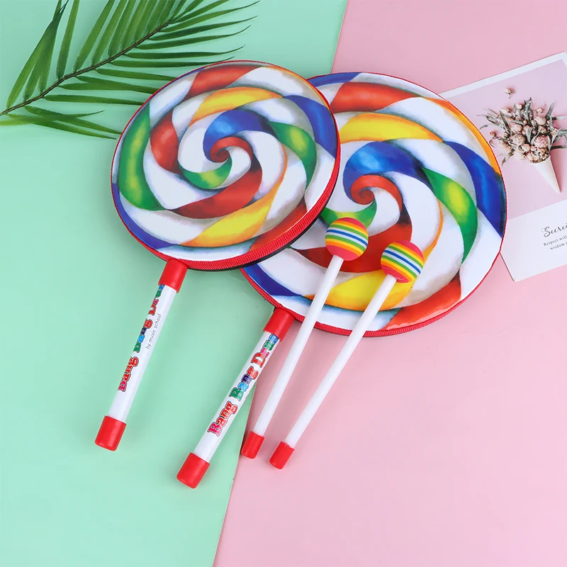 6/8/10 Inch Lollipop Hand Drum Child Percussion Instrument Colorful Dance Props Infant Musical Toy Teaching Lollipop Tambourine