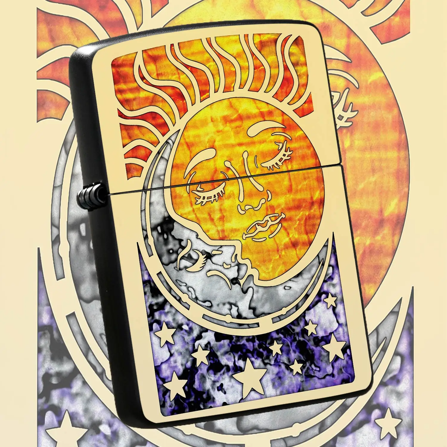 Artistic Sun Moon Celestial Lighter Retro Stained Glass Style Cozy Ambient Portable Accessory Unique Aesthetic Daily Use Decorative Exquisite Gift For All Scenarios Dreamy Starry Sky Themed Creative Practical Souvenir A Humorous And Interes