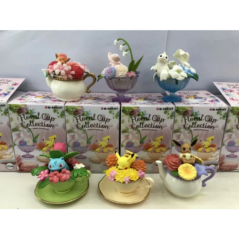 Re-ment Pokemon Figure Flower Cup Model Zorua Piplup Ninetales Feunard Vulnona Togepi Cleffa Blind Box Toy