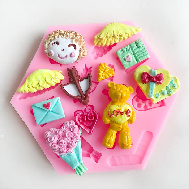 Cartoon shaped silicone mold DIY Cupid love teddy bear decorative mold cup candle dropper silicone mold