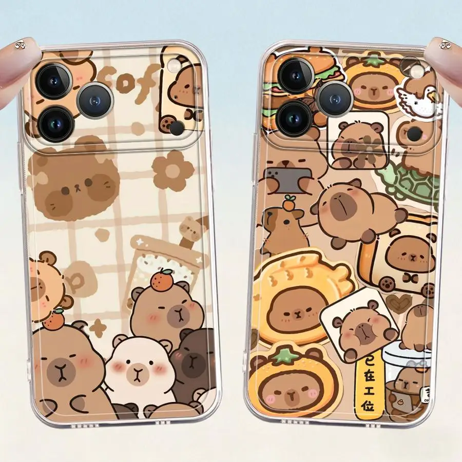 Cute Cartoon Capy Case for iPhone 17 Pro Max XR 11 Air 17e 12 Mini 13 Pro 14 Plus 16 XS Max 15 Soft Phone Cover