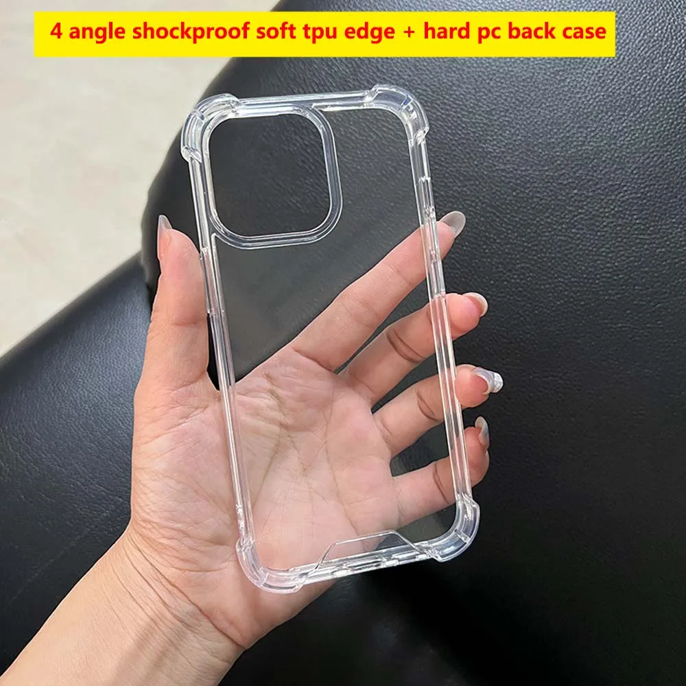 Clear Color 4 Angle Shockproof Case For iPhone 15 14 13 12 11 Pro Max XS XR Plus Soft TPU Hard PC Skin