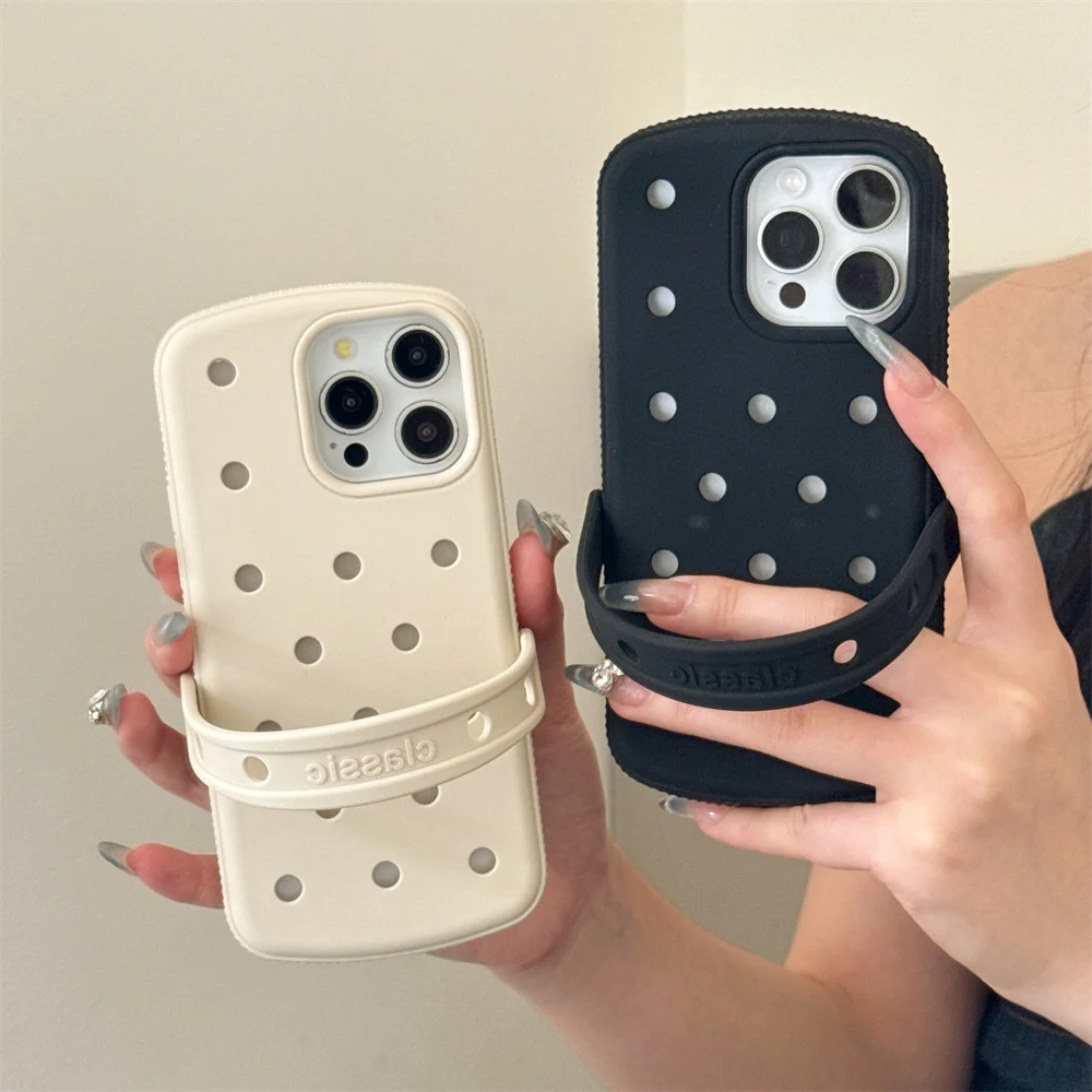 

Cute Cartoon Silicone Shockproof Cover for iPhone 11 12 13 Pro Max 14 15 plus 16 16 Pro cover Crocs funny wristband soft Case