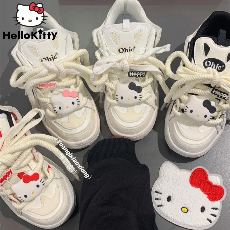 Sanrio Hello Kitty nowa moda buty deskorolkowe kobiety kreskówka estetyczne słodkie trampki Y2k studenckie wszechstronne oddychające obuwie sportowe