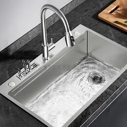 304 Stainless Steel Kitchen Sink Large Capacity Single Bowl Multifunctional Vegetable Workstation Wash/Cut/Drain in One Full Set