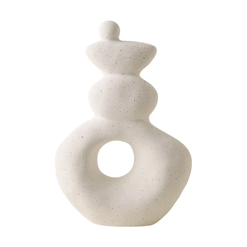 Wabi Sabi Good Fortune Ceramic Abstract Figurine, Matte Speckled Hollow Sculpture, Luxury Home Decor for Entrance & TV Cabinet