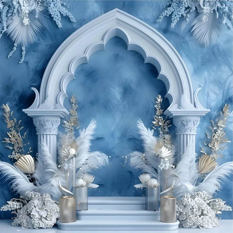 Mehofond fotografia fundo vintage arco porta flor retrato maternidade azul casamento arte da parede textura foto pano de fundo estúdio