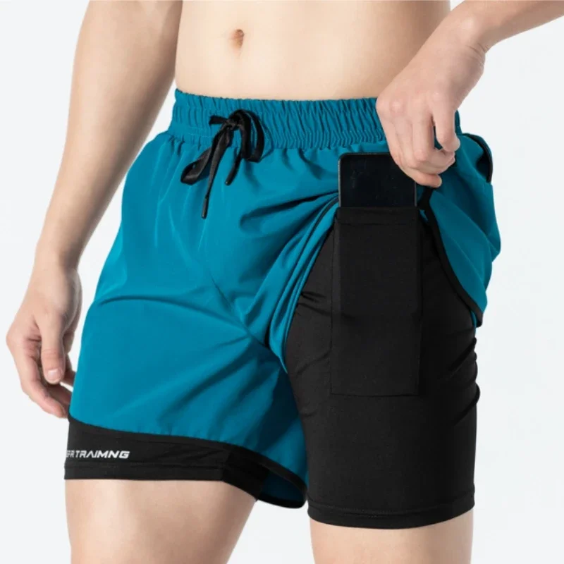 UETEEY-pantalones cortos 2 en 1 para hombre, Shorts deportivos para gimnasio, correr, entrenamiento, bolsillo oculto, secado rápido, ciclismo, trotar