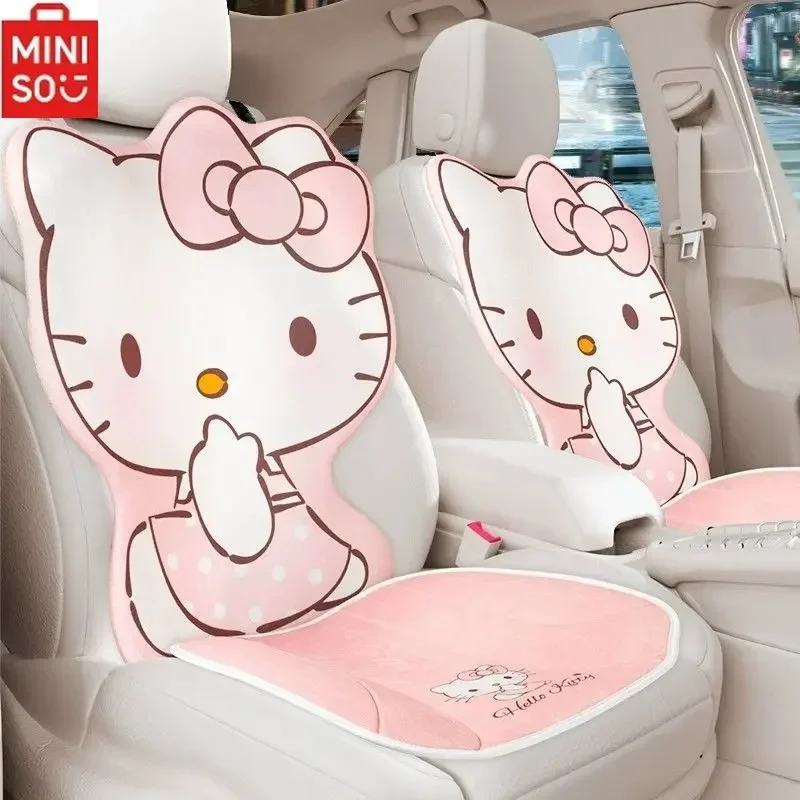 

MINISO Sanrio HelloKitty Winter Car Short Plush Cushion Backrest Kawaii Melody Seat Cushion Warm Car Interior Cartoon Decoration