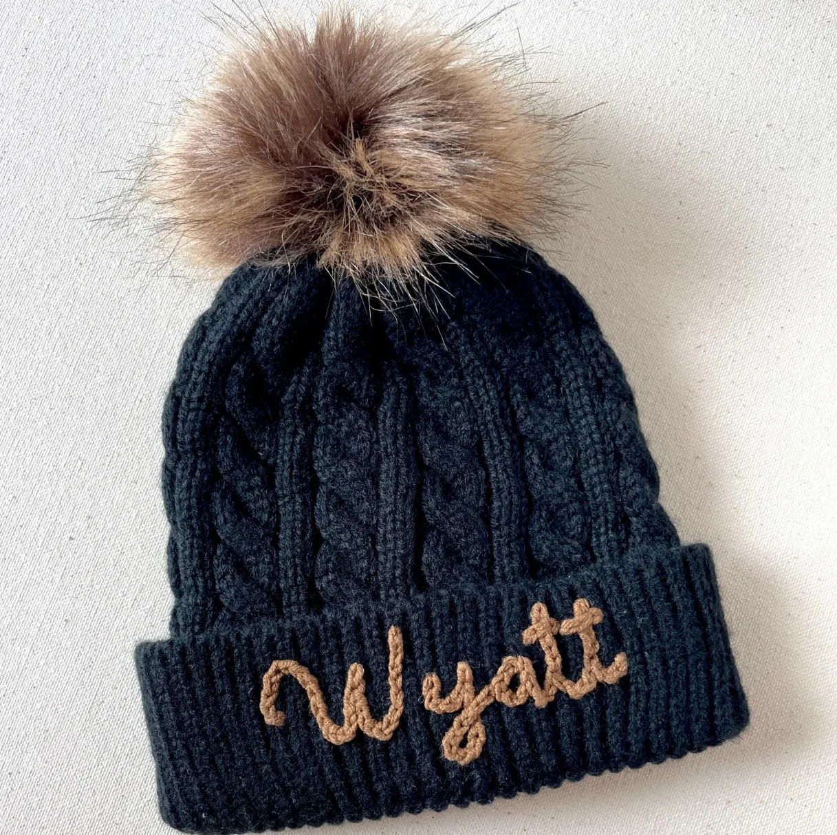 

Personalized Baby pompom Beanie Hats, custom name Hand Embroidered Knit Beanie with Name for Infants Toddlers Girls Boys Gift