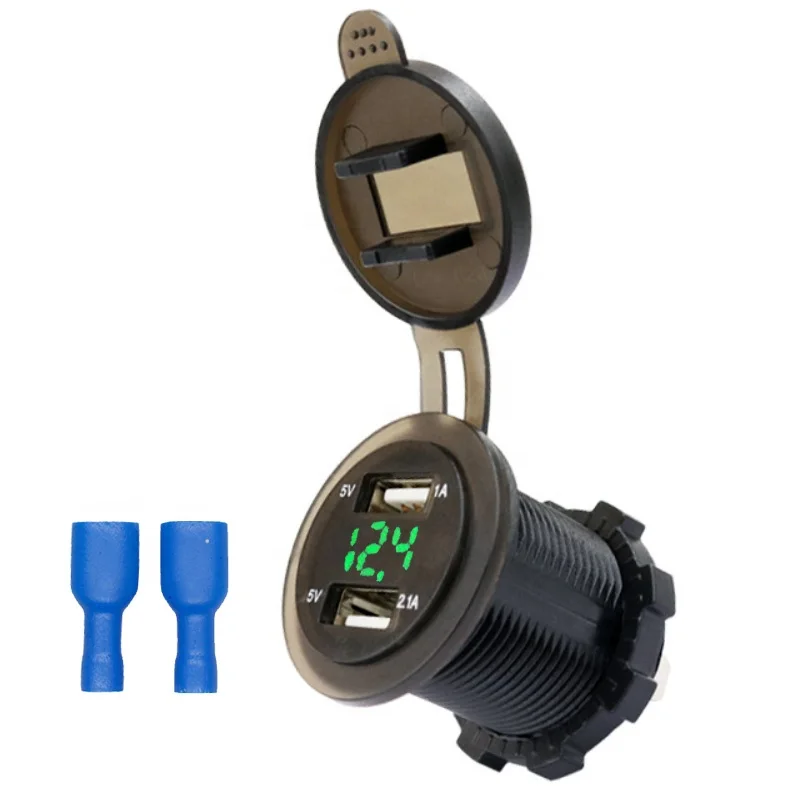 Waterproof 3.1A 2.1A Dual USB Socket Car Charger LED Voltmeter with Voltage Display