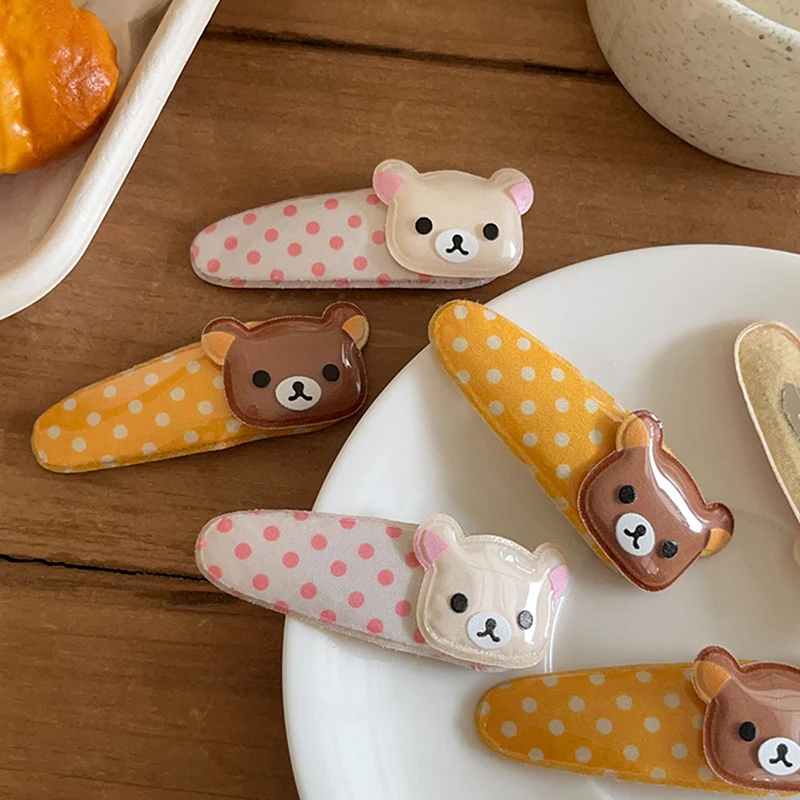 2PCS Kawaii Rilakkuma Bangs Side Clip Cartoon Cute Wave Point BB Hair Clip Sweet Versatile Hairpin Hair Decoration Birthday Gift