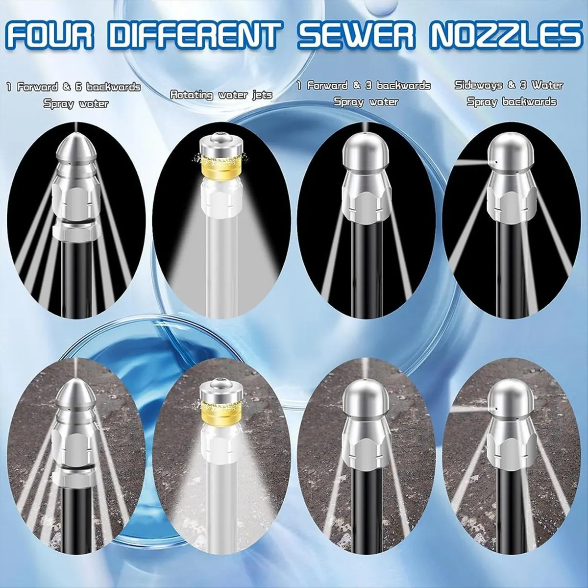 BHBL 6PCS Sewer Jet Nozzle Kit, Stainless Steel Sewer Jetter 1/4 Inch NPT for Pressure Washer, Drain Sewer Cleaning Tool