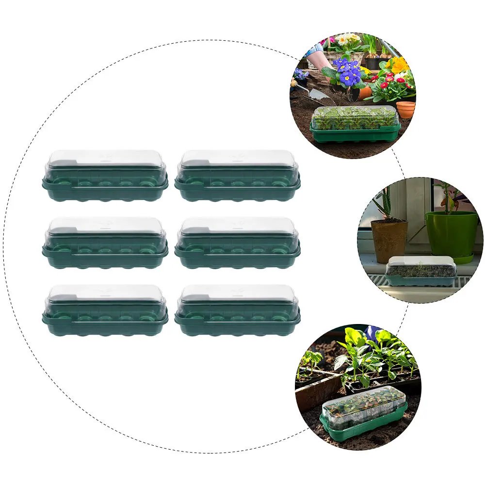 

6Sets Germination Trays Plant Growth Boxes with Lid Space-Saving Design for Home Garden Plant Nursery Garden Planting Tool