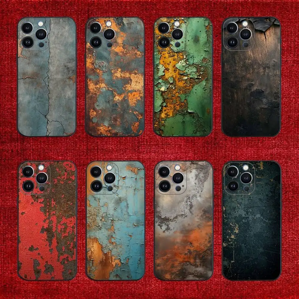 레트로 인더스트리얼 스타일 러스티 폰 케이스 아이폰 16e,16,15,14,13,12,11,프로,X,XS,맥스,XR,플러스,미니 소프트 블랙 커버