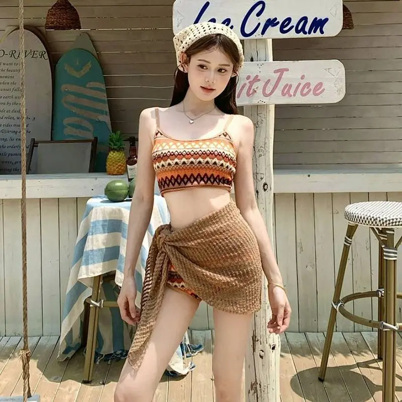 2026 New Women's 3 Piece Bikini Set Sexy Push Up Swimsuit High Waist Slimming Bathing Suit For Hot Spring Beachwear