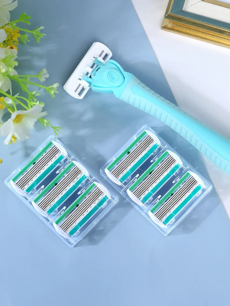 1 Handle + 6 Blades/ Men And Women Body Hair Safety Bikini Aloe Strip Razors Blade Set Female Shavers Replacement Heads