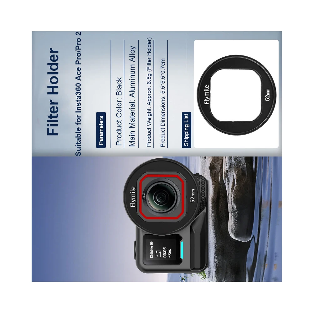 

for Insta360 Ace Pro 2 Filter Holder Bracket, Metal Filter Holder Protective Frame Compatible with 49mm Filters Camera Accessory